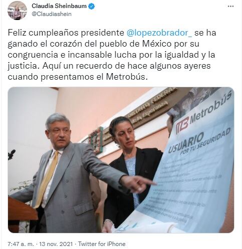 Sheinbaum felicita a AMLO