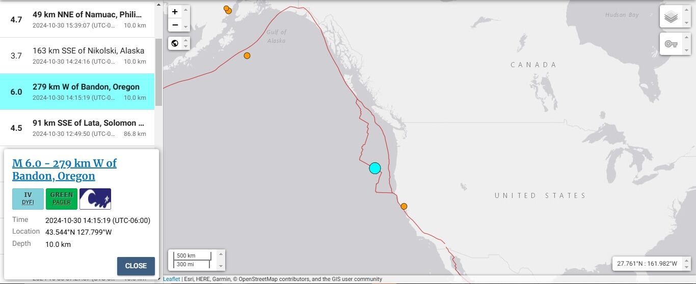 Terremoto hoy en Estados Unidos: Sismo magnitud 6 golpeó la costa oeste