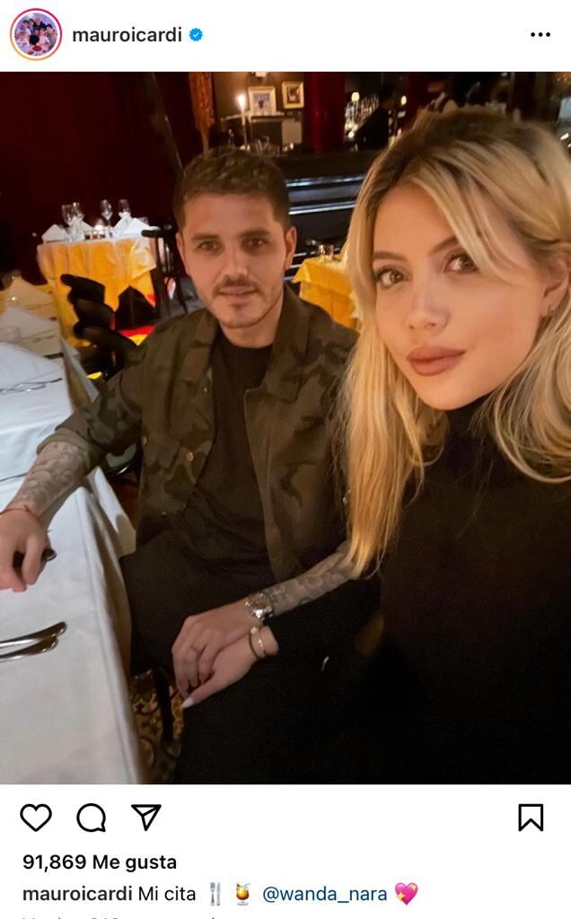 Mauro Icardi cenando con Wanda Nara luego de rumorarse que le fue infiel con su guarura.