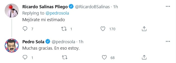 Ricardo Salinas Pliego desea pronta recuperación a Pedro Sola