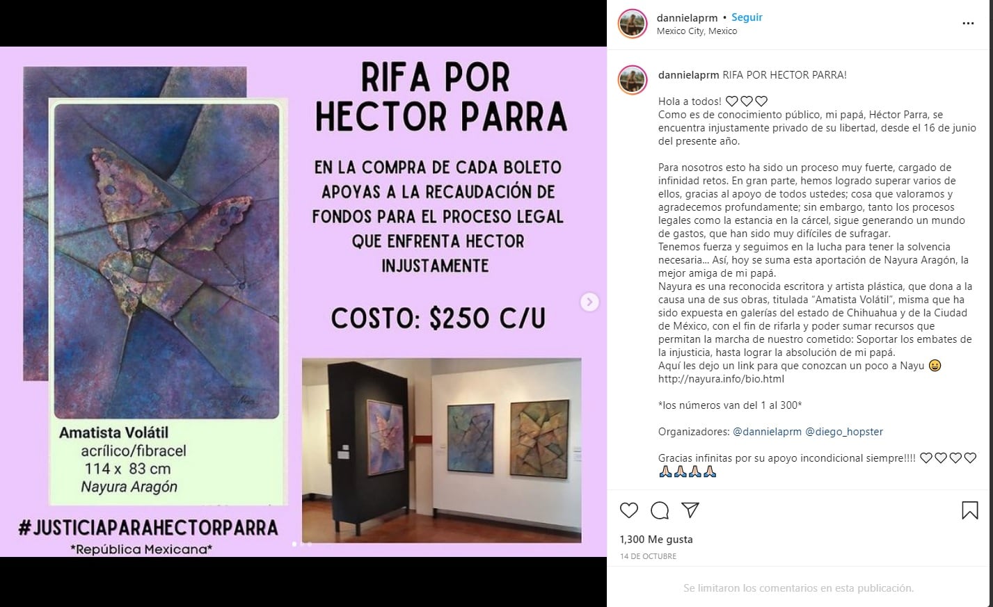 Daniela Parra realiza rifa para ayudar a Héctor Parra