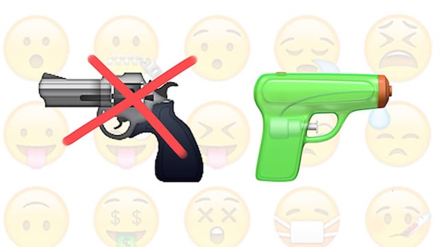 La imagen de la pistola realista se sustituirá con la de una pistola de agua dentro del catálogo de emojis.