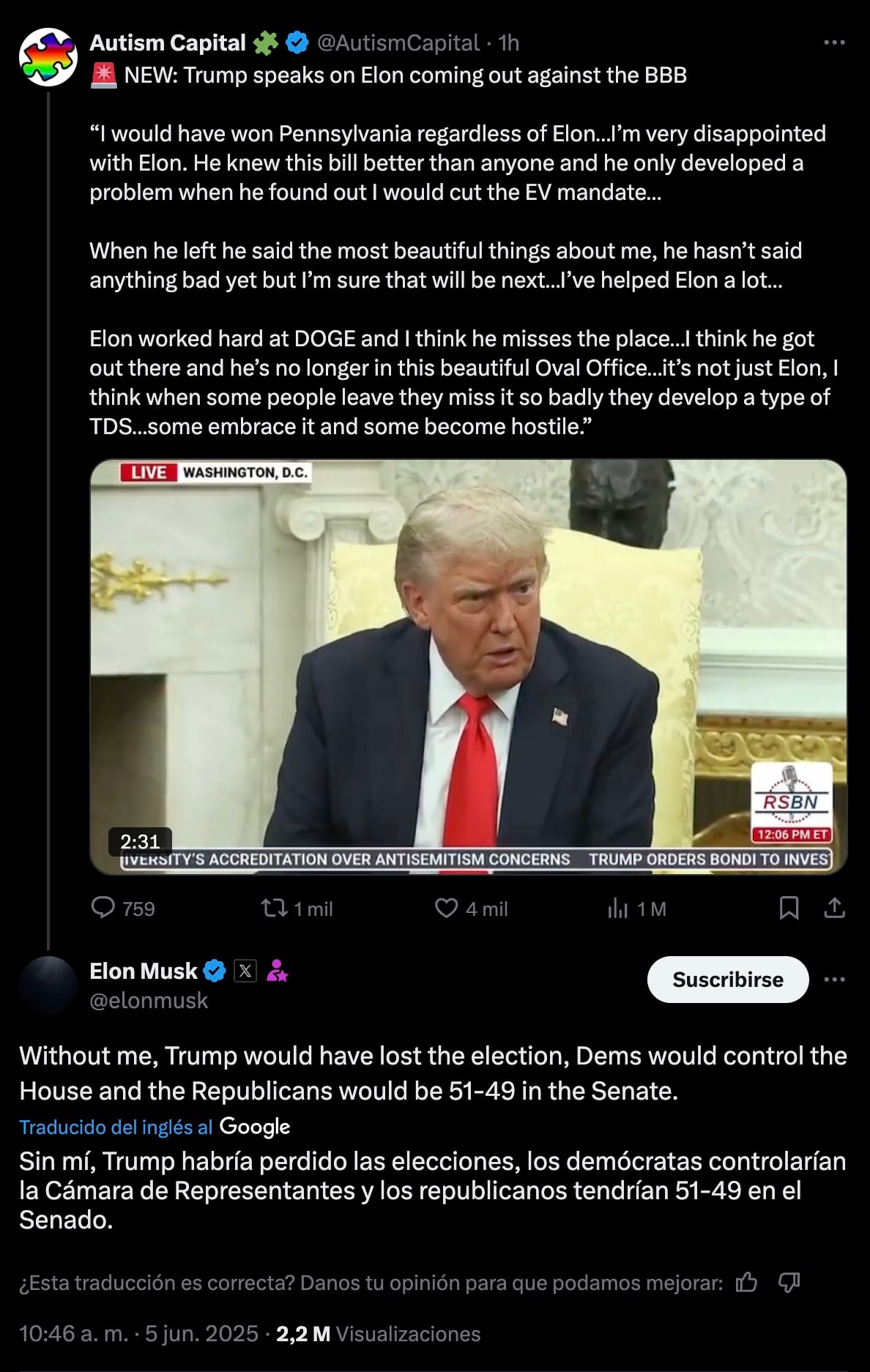 Elon Musk explota vs Donald Trump