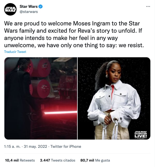 Star Wars defiende a Moses Ingram de ataques racistas