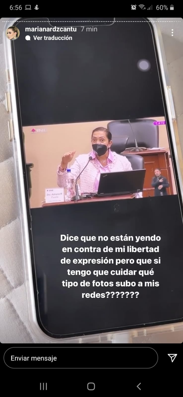 Mariana Rodríguez transmitió la sesión del INE