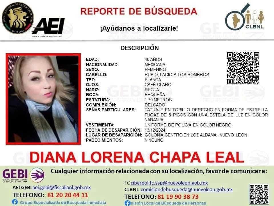 Diana Lorena Chapa Leal, desaparecida en Los Aldama, Nuevo León