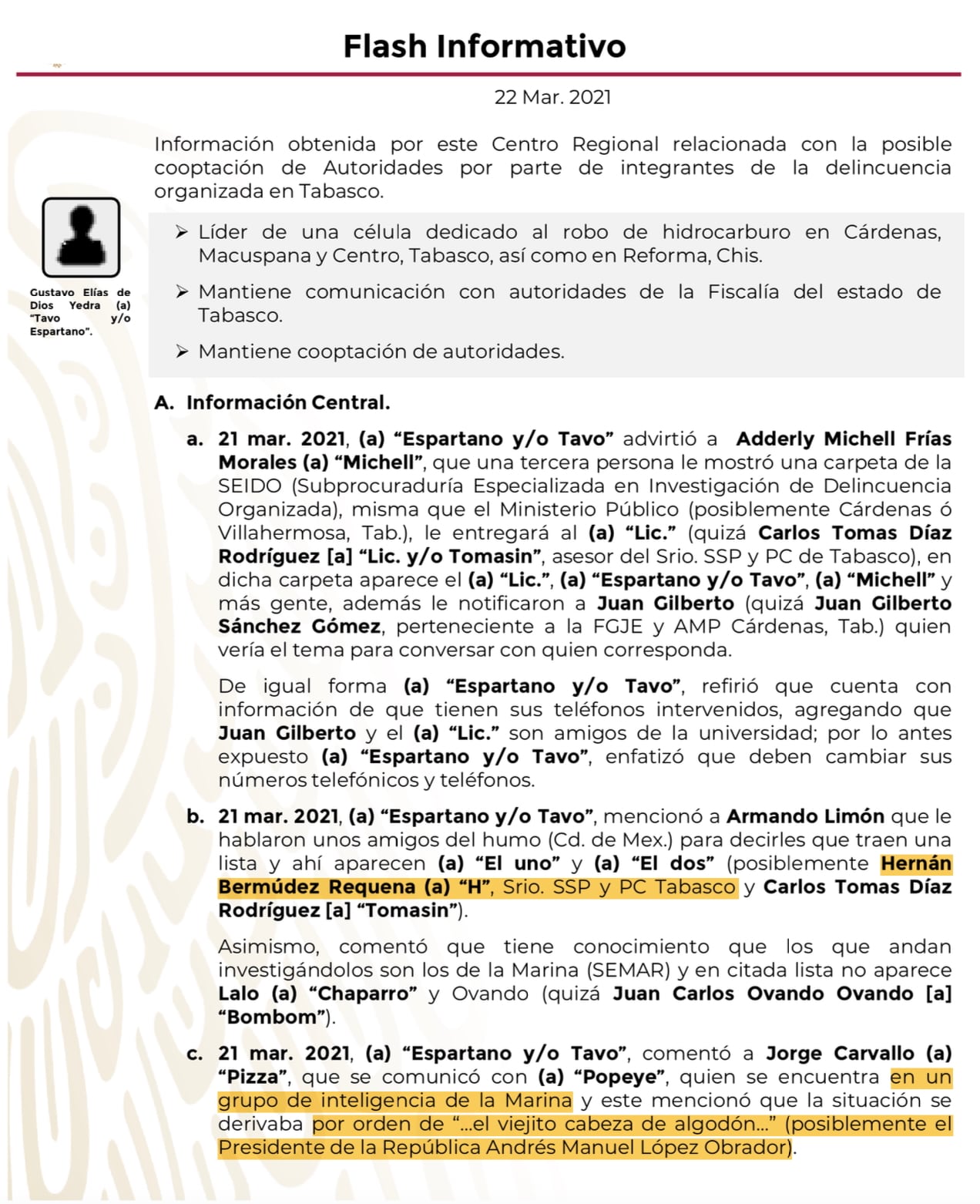 Informe de Sedena sobre la presunta orden de AMLO para investigar a Hernán Bermúdez Requena