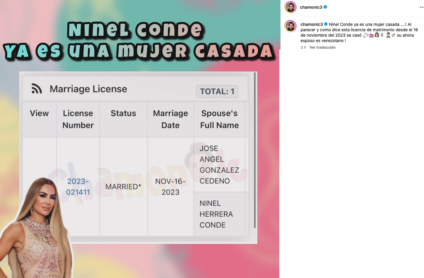 Exhiben licencia de matrimonio de Ninel Conde.