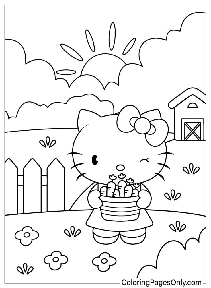 Dibujos de Hello Kitty tomando el sol de primavera para colorear