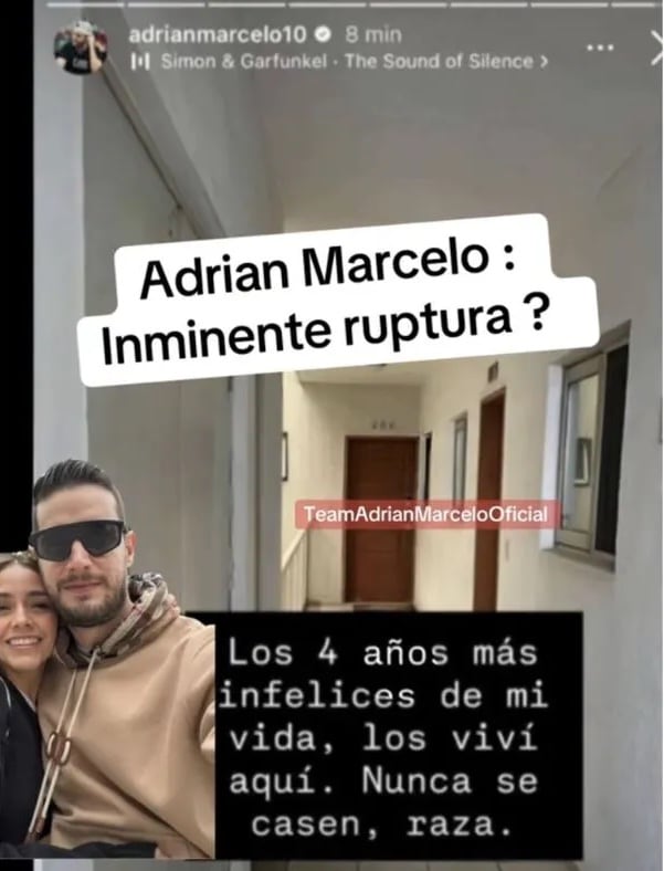 Mensaje de Adrián Marcelo en Instagram desata rumores de divorcio con Karina Puente