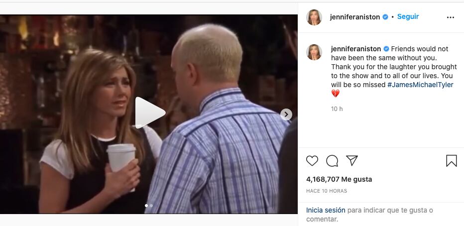 Jennifer Aniston se despide de James Michael Tyler