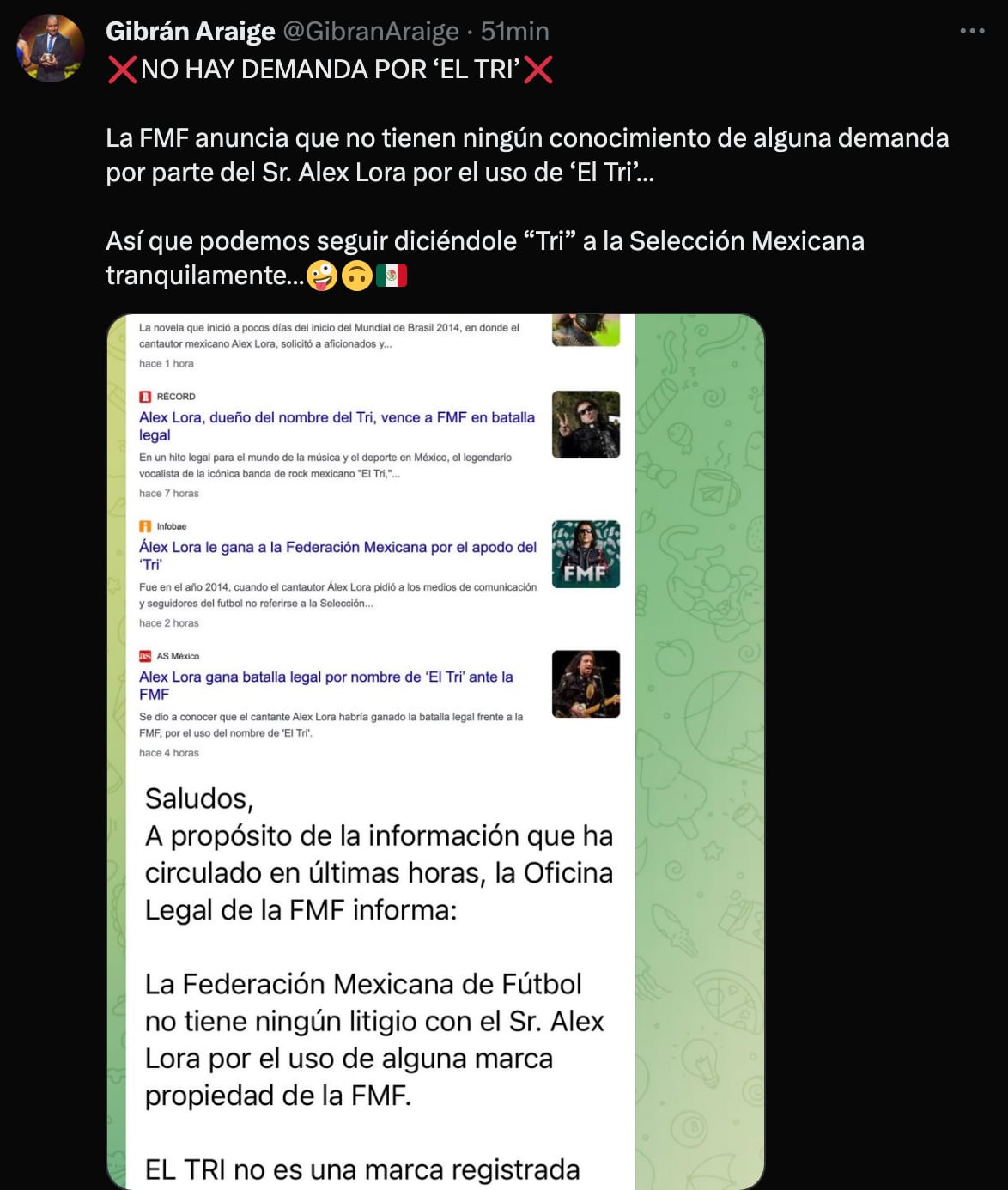 FMF sobre supuesta demanda de Alex Lora por nombre de "El Tri"