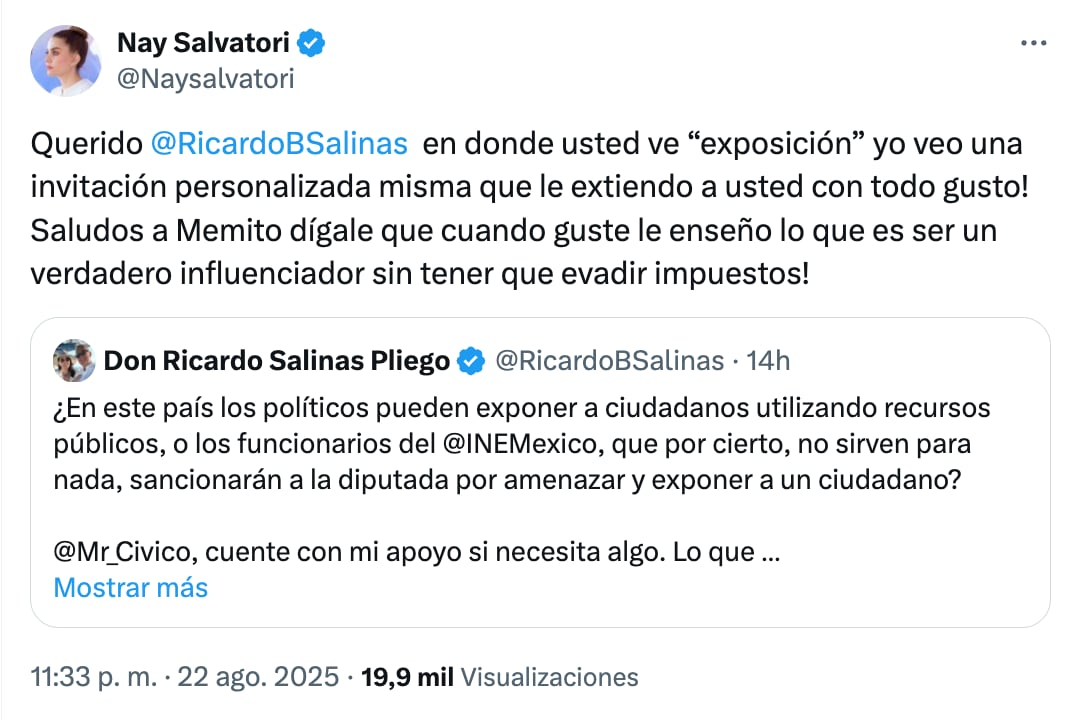 Nay Salvatori respondió a Ricardo Salinas Pliego