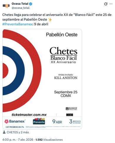 Chetes anuncia concierto en CDMX