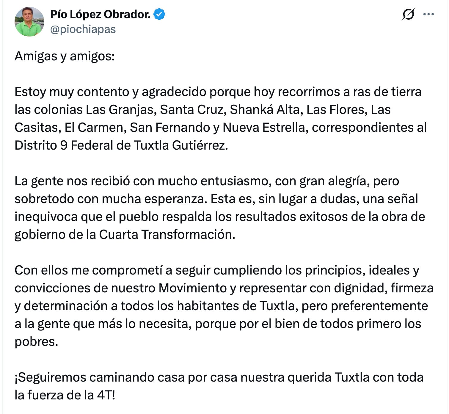 Pío López Obrador recorre Tuxtla Gutiérrez tras registro para buscar una diputación federal