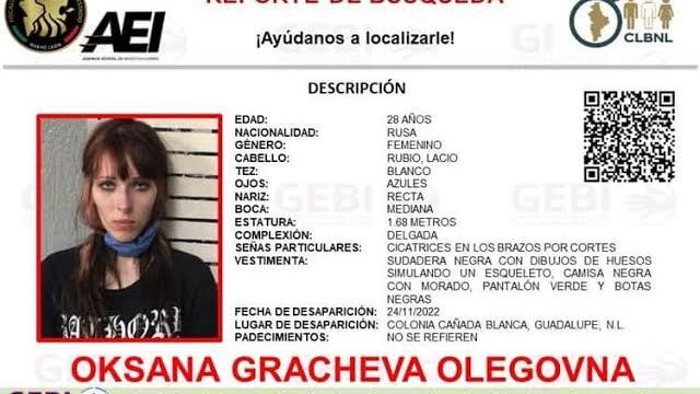Oksana Gracheva Olegovna desaparece en Nuevo León
