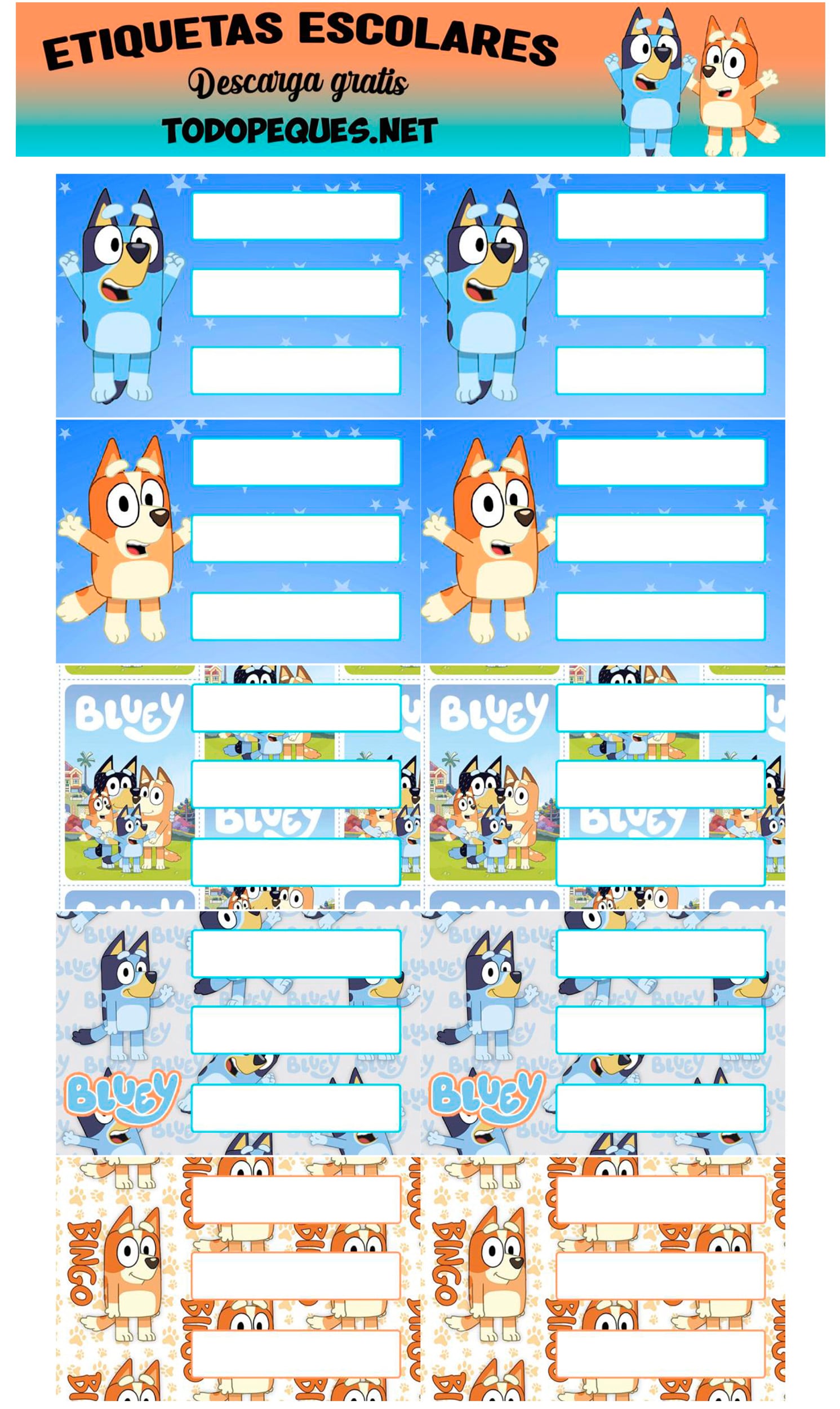 Etiquetas escolares para imprimir de Bluey: 5 bonitas plantillas para el regreso a clases 2024