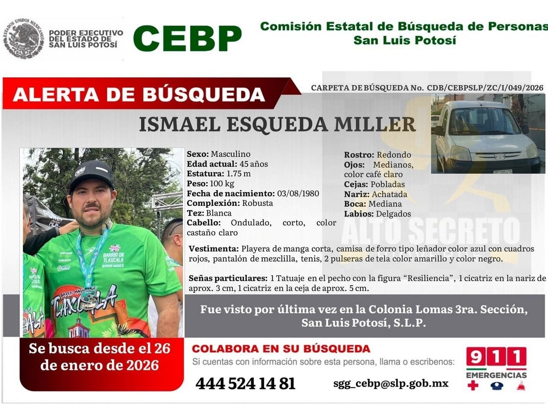 Boletín de búsqueda de Ismael Esqueda Miller, nieto de Lucha Villa.