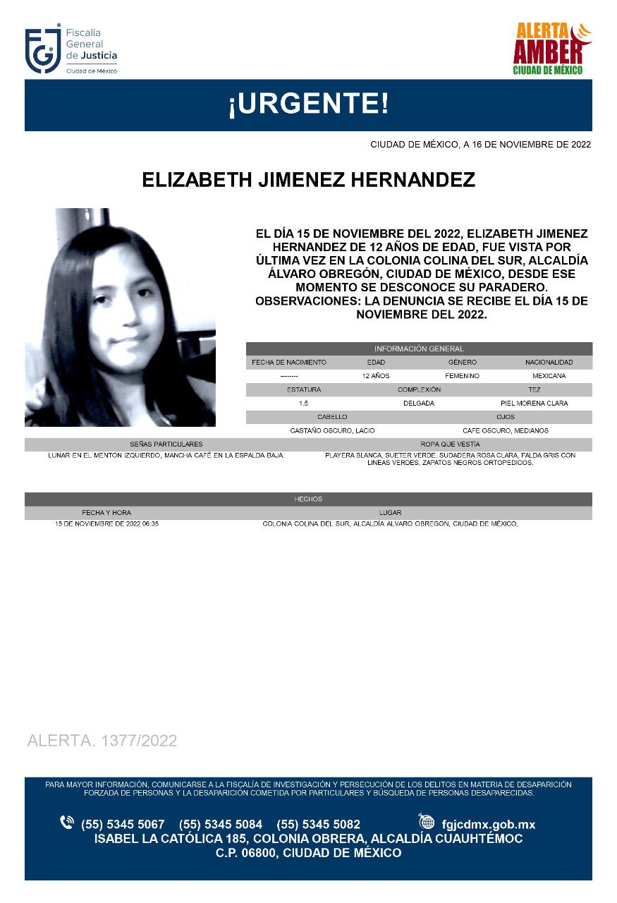 Elizabeth Jiménez, de 12 años, desaparecida