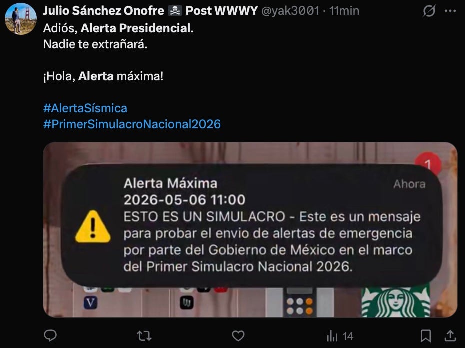 Alerta sísmica en Primer Simulacro Nacional 2026