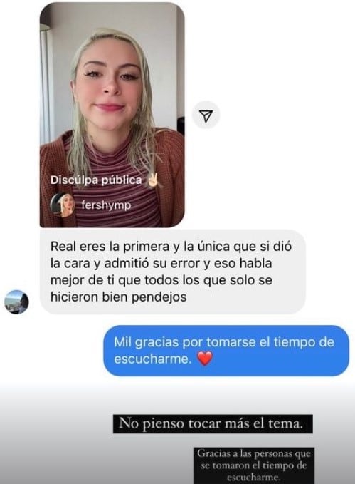 Historia en Instagram de Fer Moreno