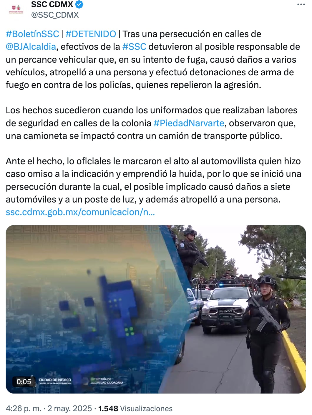 Colonia Piedad Narvarte CDMX: persecución termina en balacera y choque múltiple; este fue el saldo