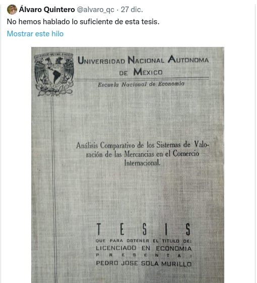 Pedro Sola presume su tesis