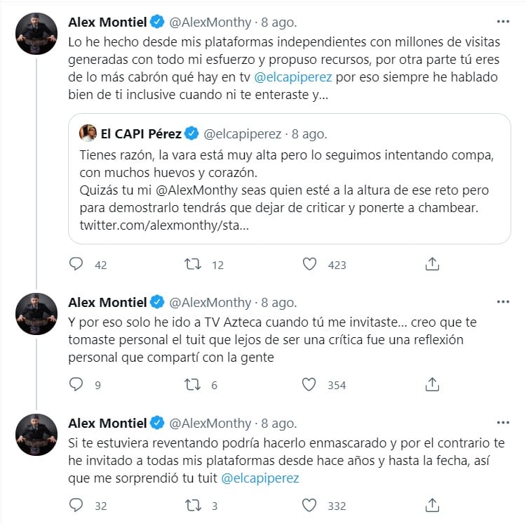 Publicación de Alex Montiel en Twitter