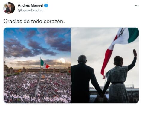 Tuit de AMLO tras su mensaje en el Zócalo