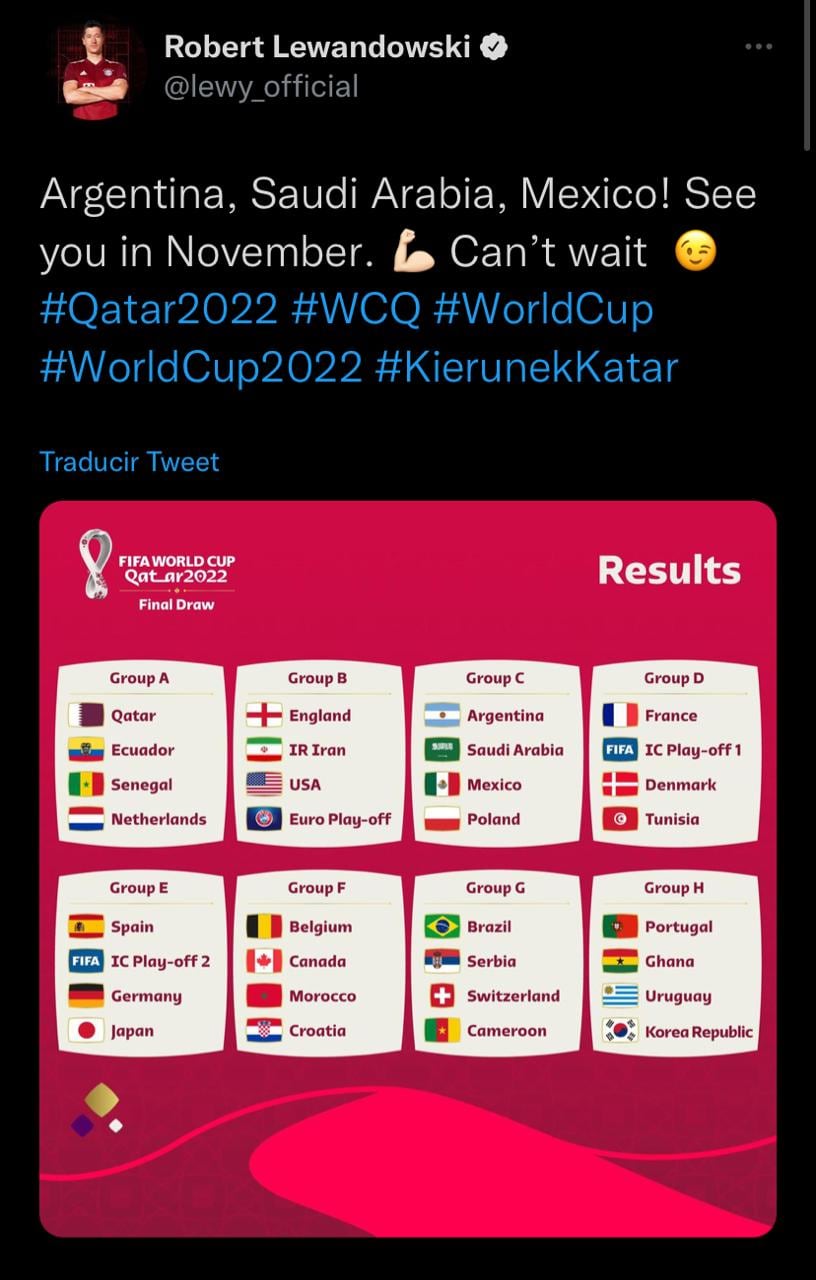 Mensaje en redes de Robert Lewanwoski a sus rivales en Qatar 2022.
