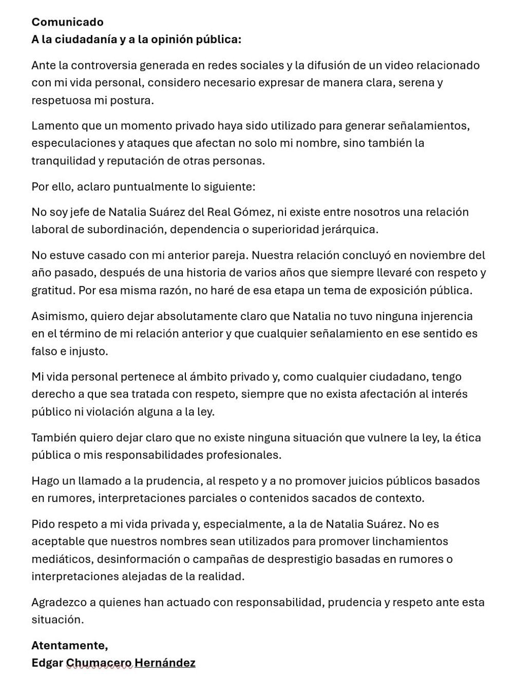 Edgar Chumacero responde a rumores de infidelidad tras video