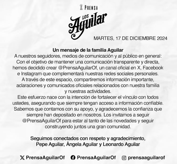 Familia Aguilar abre su oficina de prensa