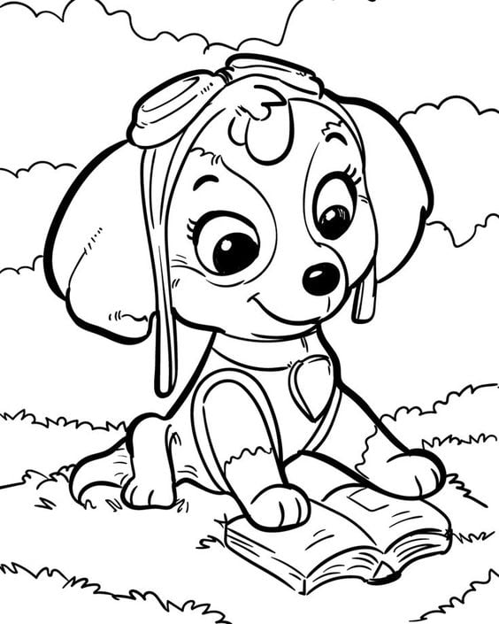 Dibujos de Skye, la perrita de Paw Patrol, con temática de primavera