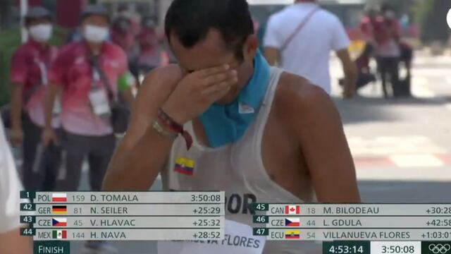 Claudio Villanueva lloró al finalizar la prueba de marcha 50 en Tokio 2021