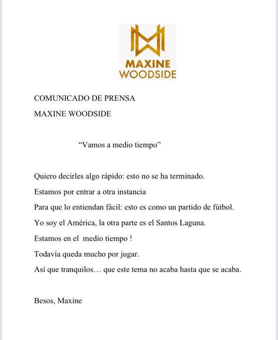 Comunicado de Maxine Woodside a Ana María Alvarado.