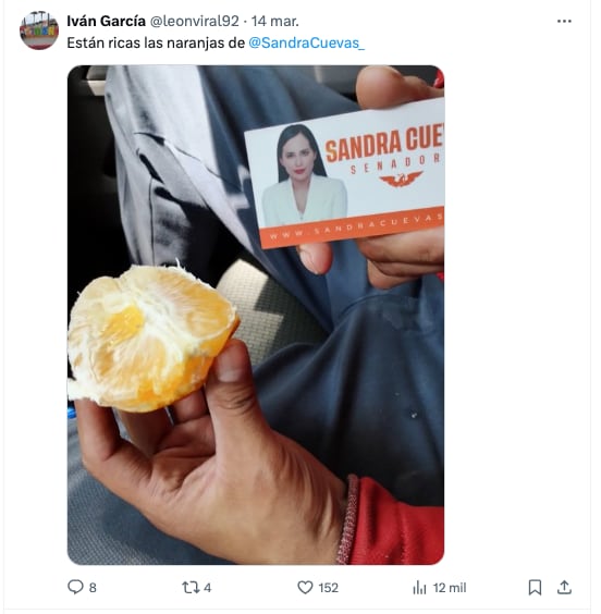 Sandra Cuevas regala naranjas ¿la alburearon?
