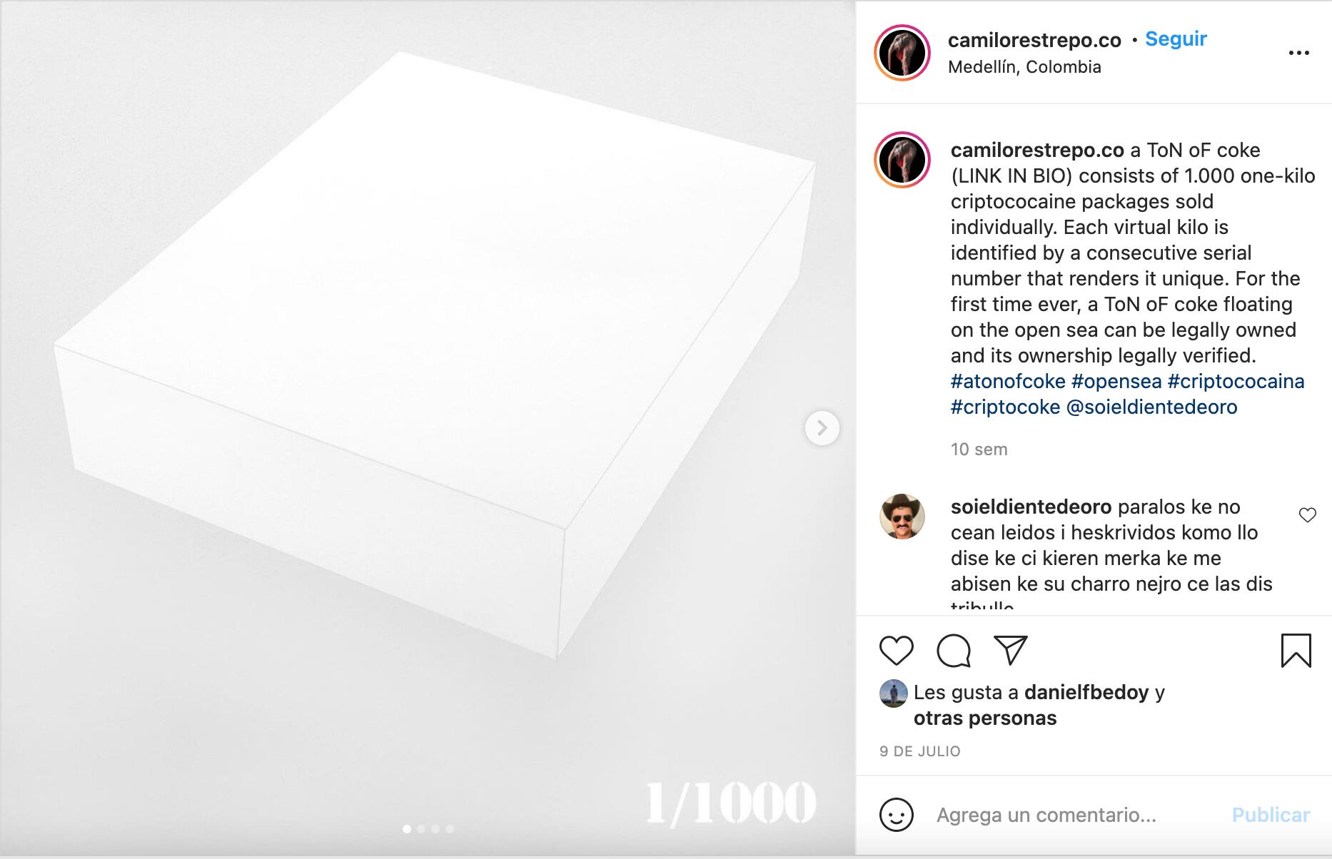 Venta de "cocaína digital" en NFT