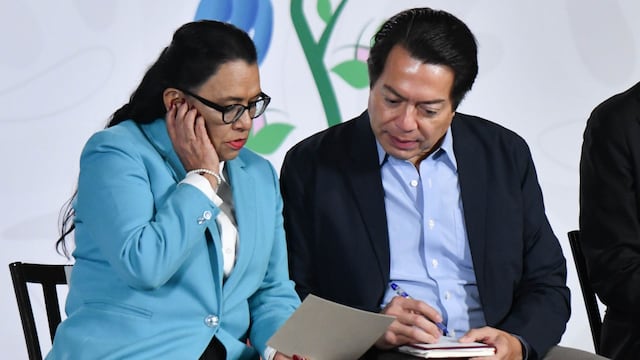 Rosa Icela Rodríguez Velázquez, secretaria de Gobernación, y Mario Delgado, secretario de Educación Pública.