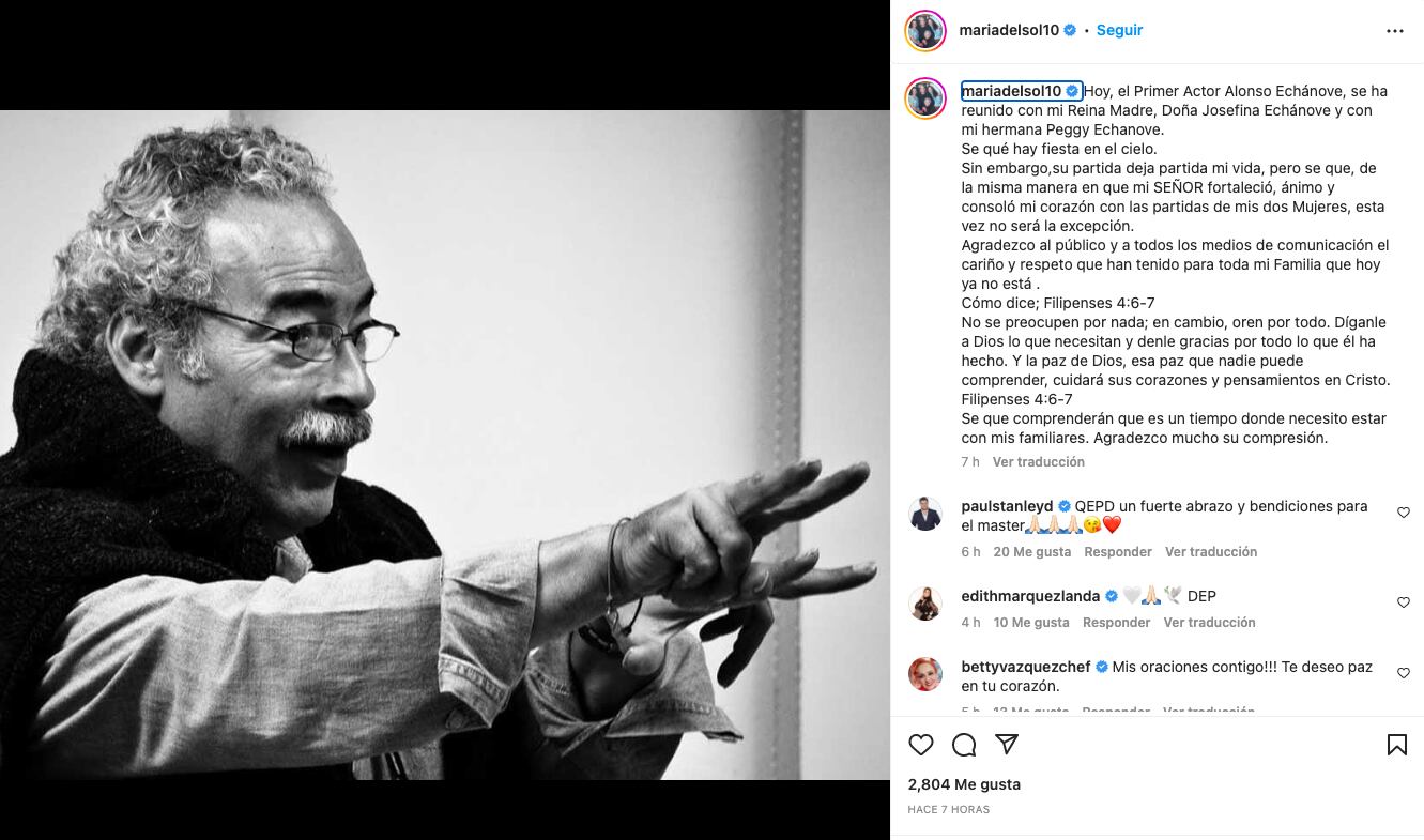 María del Sol se despide de su hermano, el actor Alonso Echánove