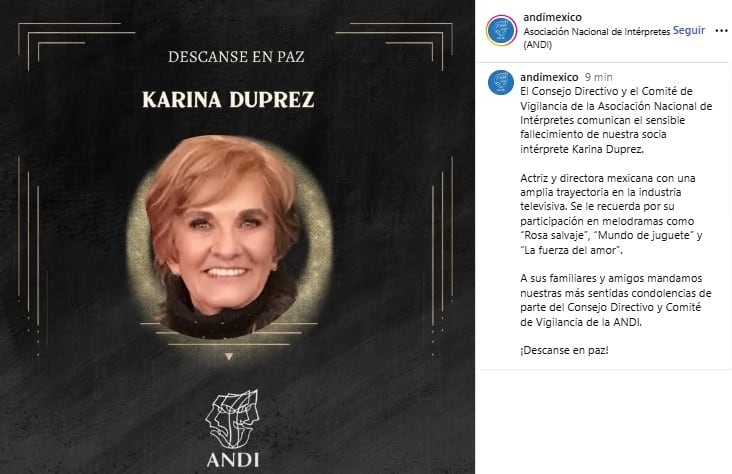 ANDI confirma muerte de Karina Duprez.