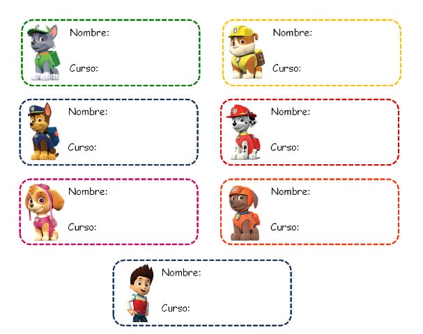 Etiquetas escolares para imprimir de Paw Patrol