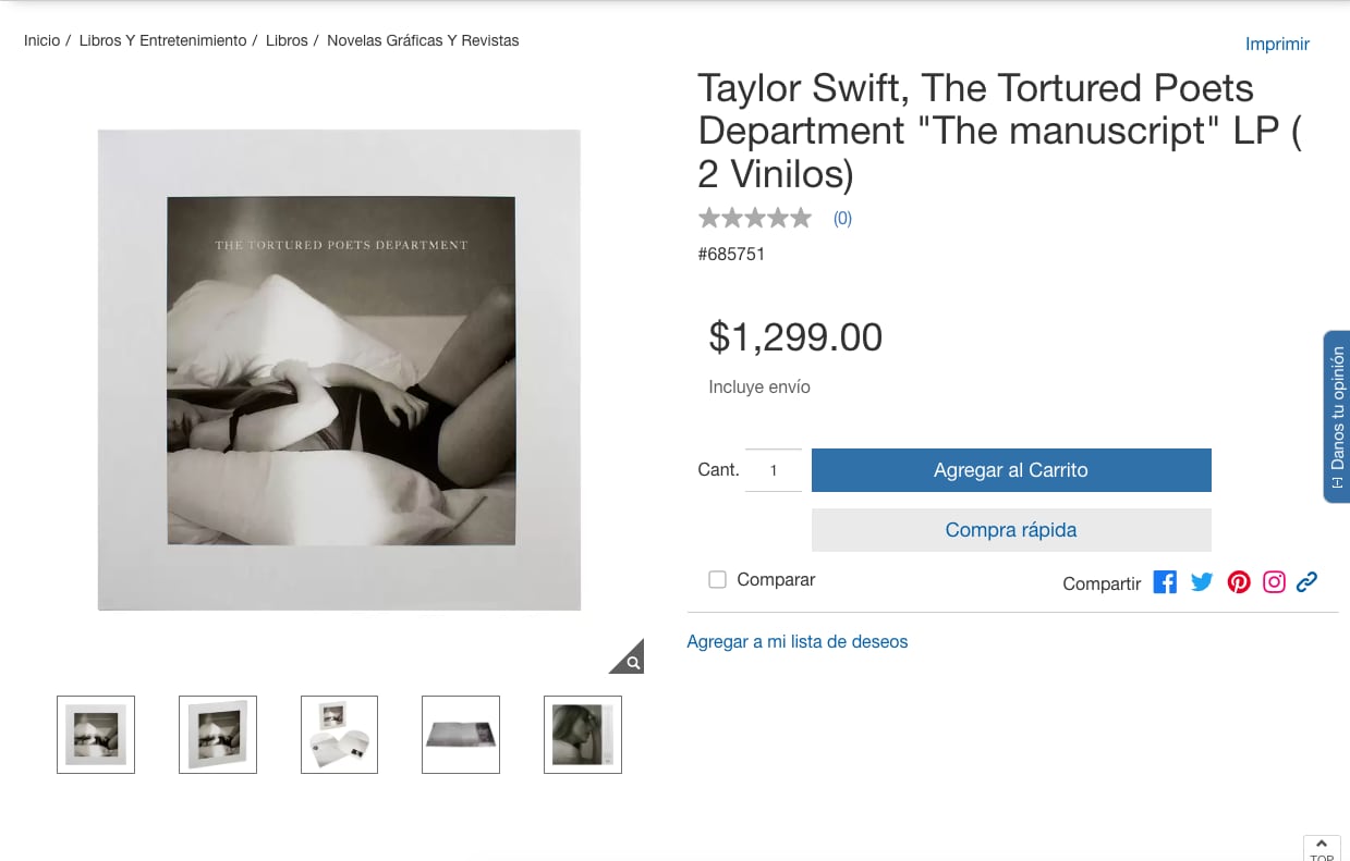 Costco México vende el vinilo de The Poets Tortured Department de Taylor Swift