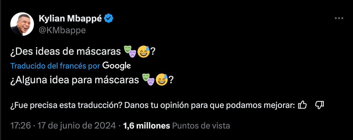 Publicación de Mbappé tras su lesión