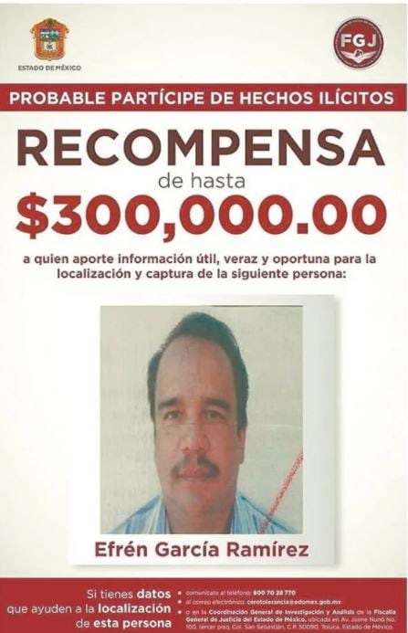 La FGJ de Edomex ofreció recompensa por Efrén Ramírez