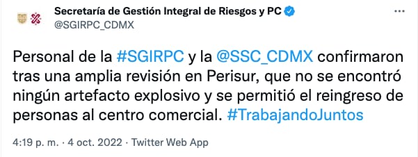Descartan bomba en Perisur