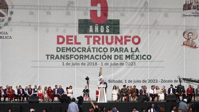 Andrés Manuel López Obrador, presidente de México, encabezó el Festejo por los 5 años del Triunfo Democrático para la Transformación de México realizado en el Zócalo capitalino