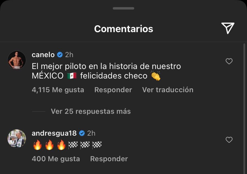 Checo Pérez siendo felicitado