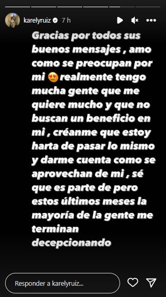 Karely Ruiz agradece a sus seguidores por la preocupación tras ser internada