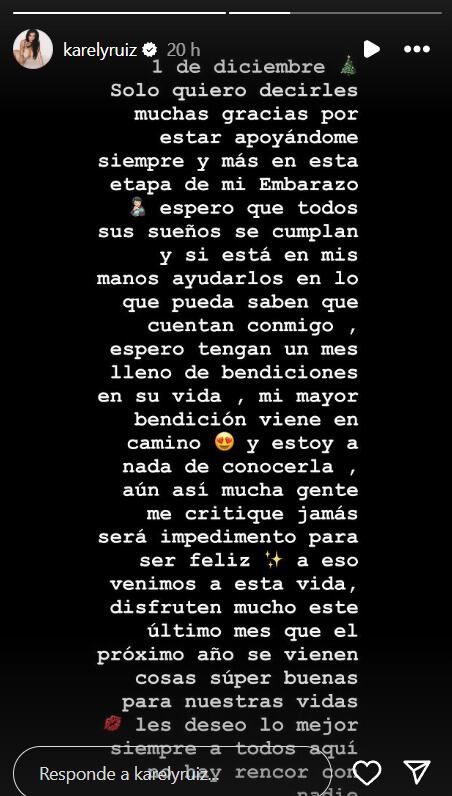 Karely Ruiz envía un mensaje de cariño a sus fans