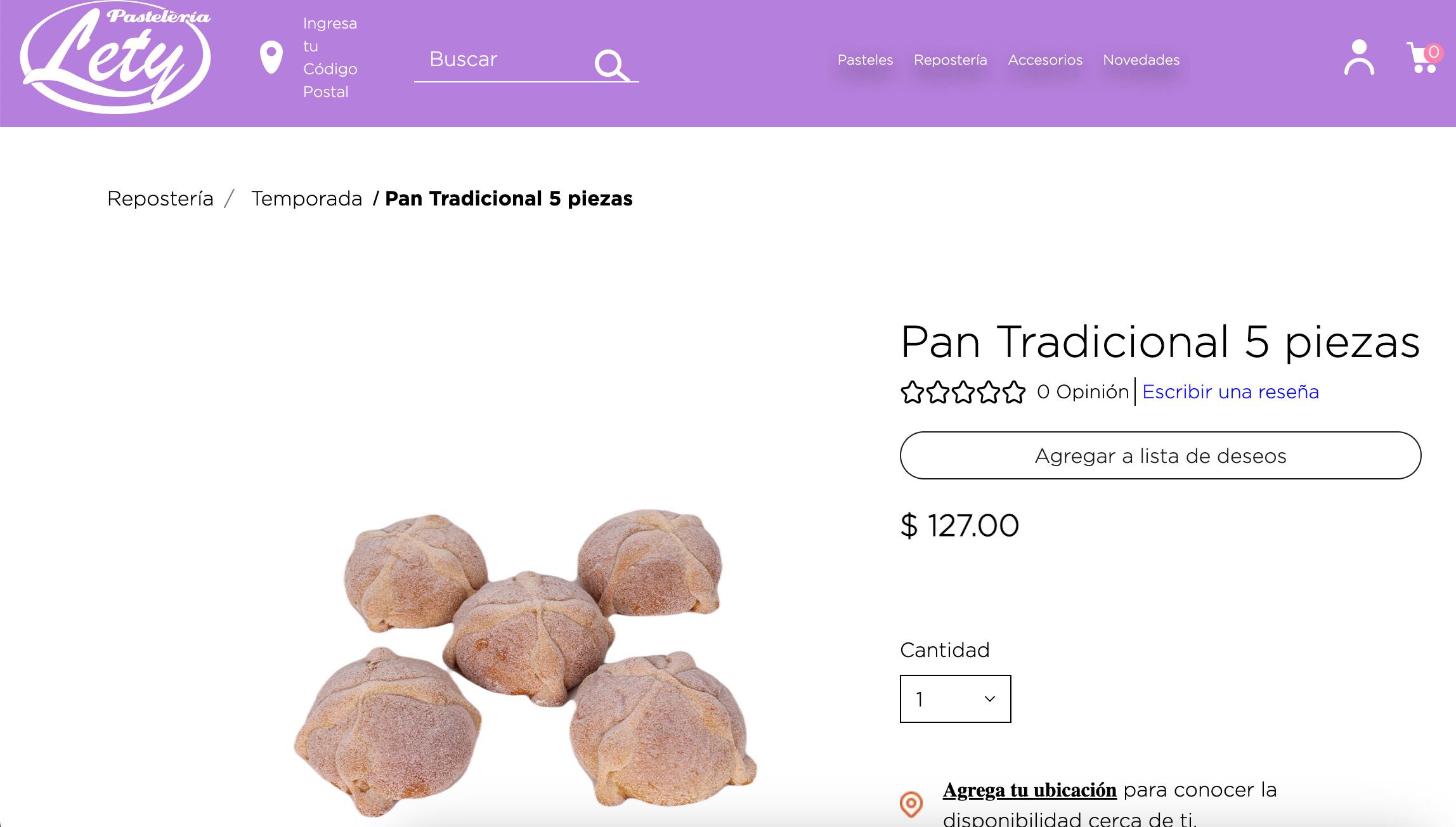 Pan de muerto en Pastelería Lety